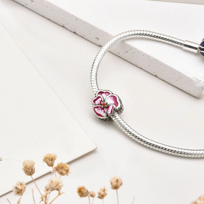 2025New Hot Sparking Flower Clip Charm Beads Dangle Snake Fit Original Silver Bracelet Necklace Beads For Diy Jewelry Women Gift