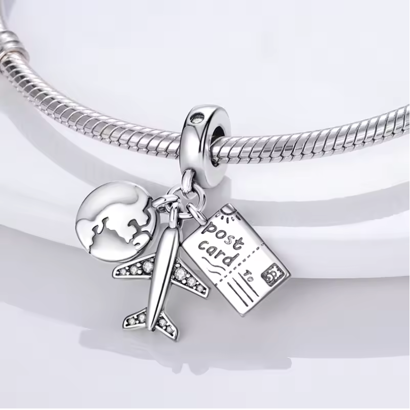 Travel Postcard Charm | Sterling Silver Bracelet Charm