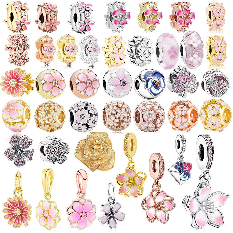 2025New Hot Sparking Flower Clip Charm Beads Dangle Snake Fit Original Silver Bracelet Necklace Beads For Diy Jewelry Women Gift